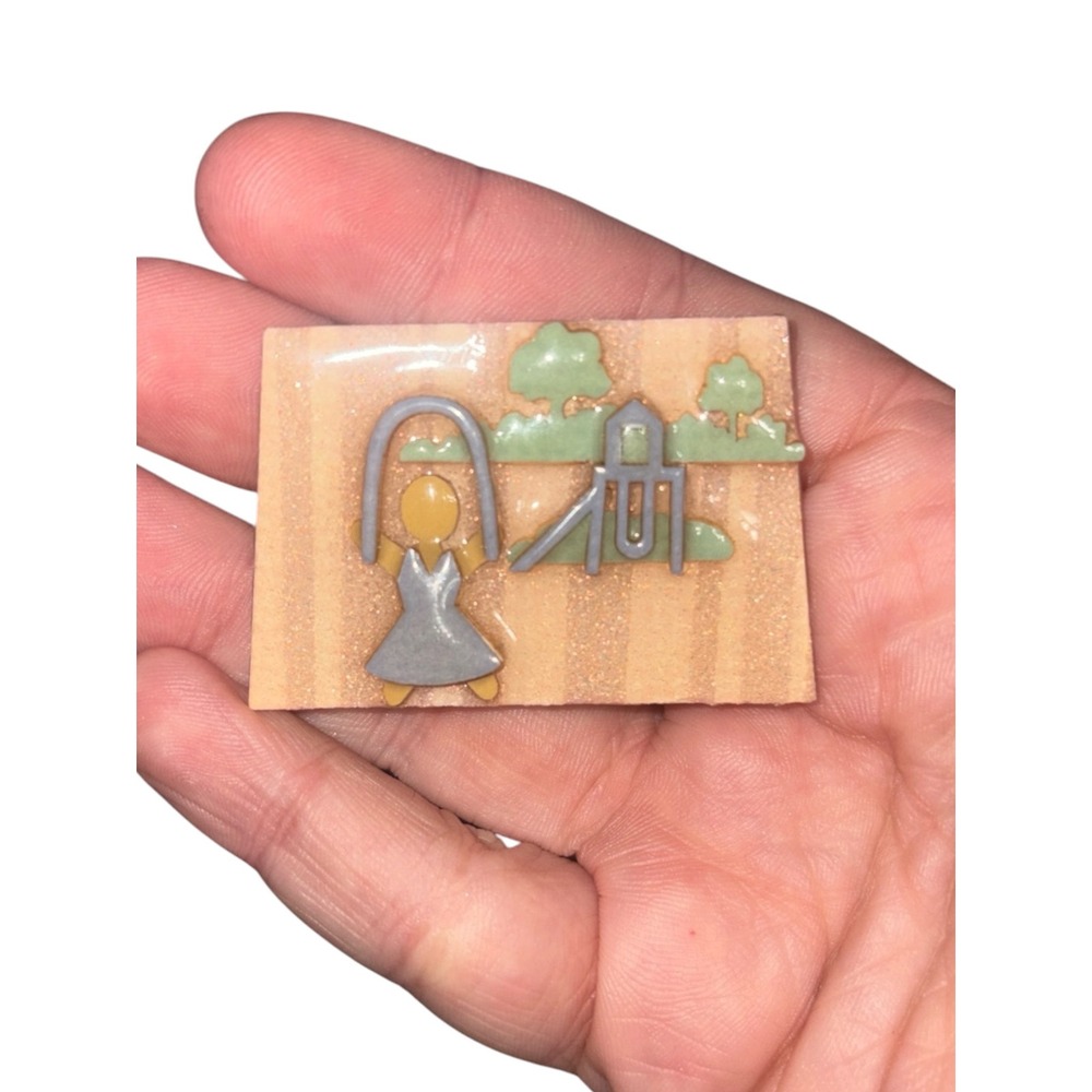 Lucinda Vintage Pin Playground Scene Jumping Rope Slide Swing Set Art Brooch - Picture 3 of 4